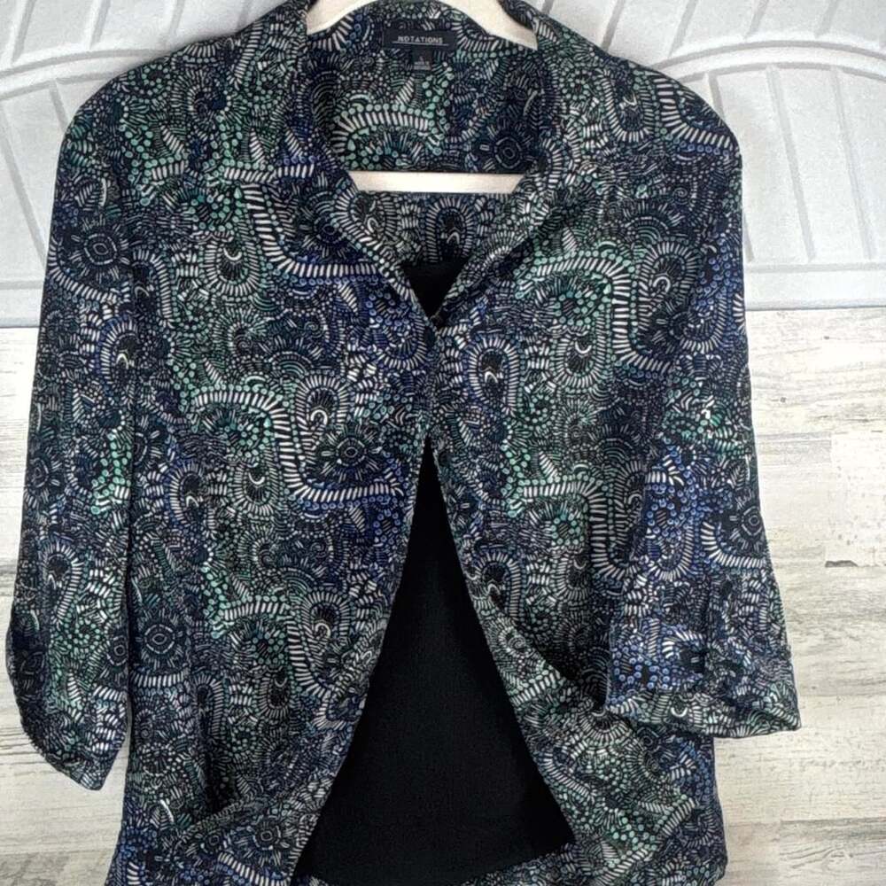 Notations Blue Green Paisley Blazer Size L Cropped Formal Jacket